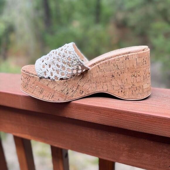New! Soda Women’s 8.5 Macrame Woven Retro Chunky 90s Platform Wedge Sandal Cork - Picture 7 of 8